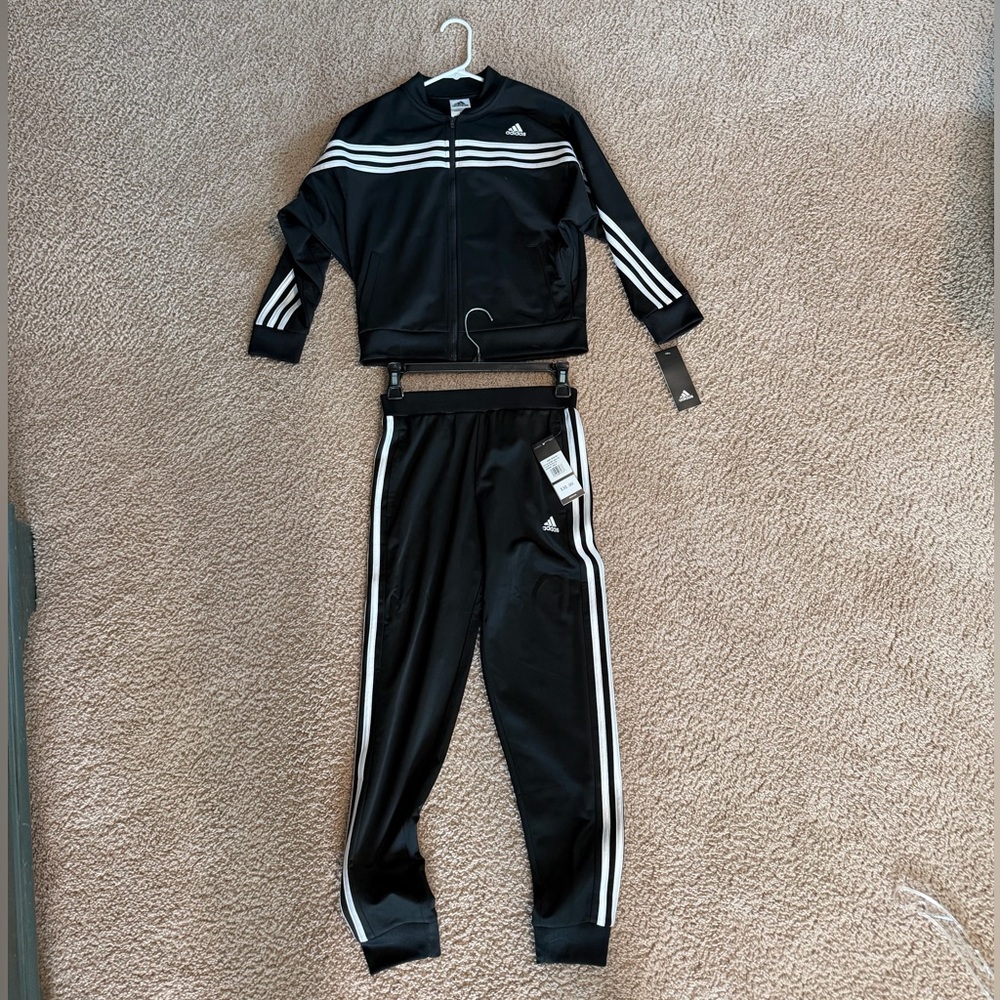 adidas Black Tracksuit with White Stripe Detailing
